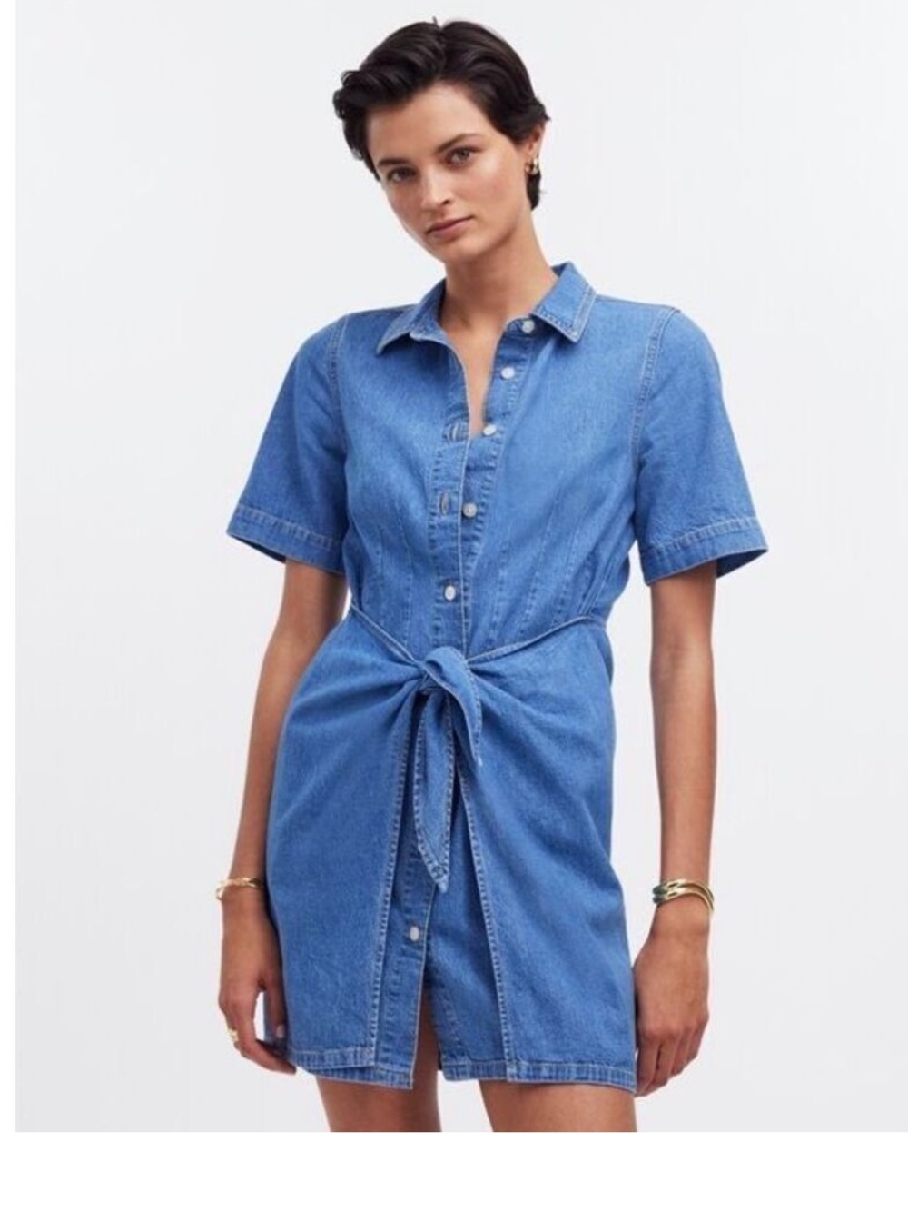 Madewell size 8 Denim Overlay Mini Shirtdress in Caulk Wash